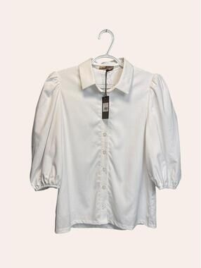 Begonia Linen Button Down White Blouse